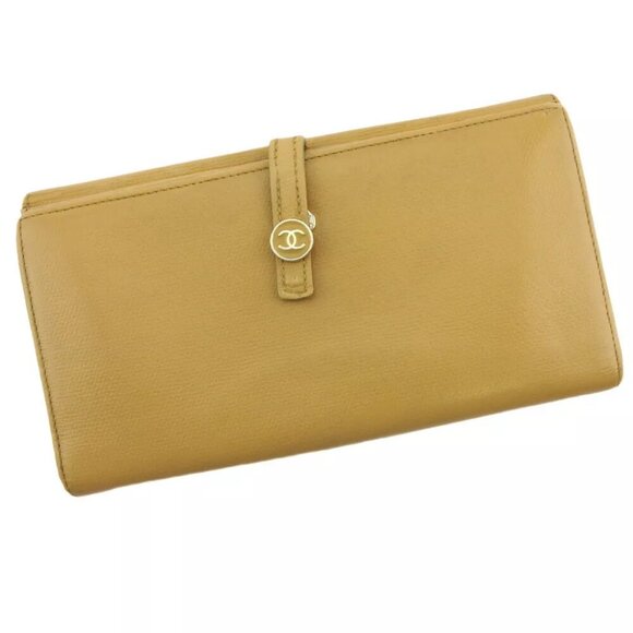 CHANEL wallet here button beige leather Authentic L3155 - Picture 1 of 9